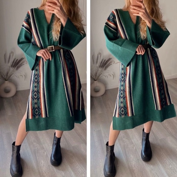 Zara Tunic Jacquard 50% Wool Blend Heavyweight New - Picture 2 of 5